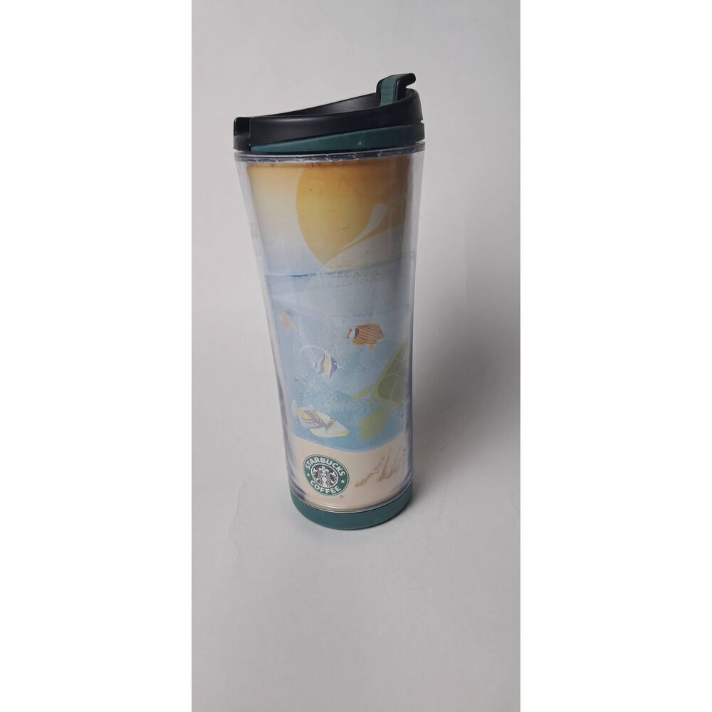 Starbucks 2008 Hawaii Aloha 16 oz Travel Tumbler Ocean Beach Fish Turtle-Used